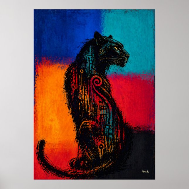 Expressionist Black Panther in Color Fields Poster (Front)