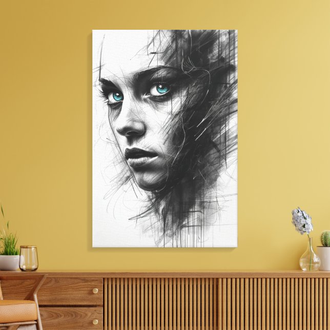 Expressionist Charcoal Portrait Canvas (Insitu(LivingRoom))