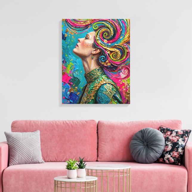 Expressionist Colourful Queen Profile Canvas Print (Insitu(LivingRoom))