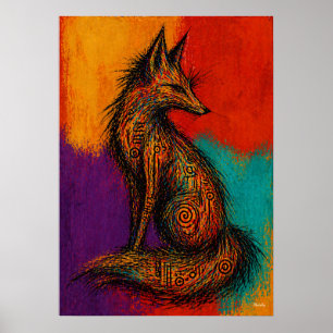 Expressionist Fox in Colour Fields Wall Art Poster