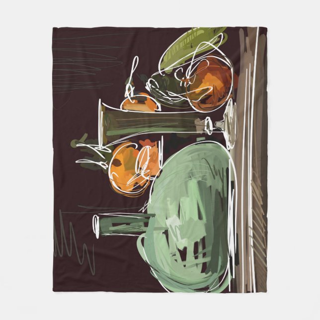Expressionist Fruit Wine Green Vase Fleece Blanket (Front)