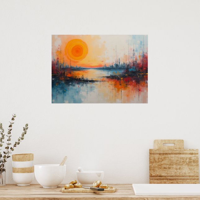 Expressionist Harbor Sunset Cityscape Poster (Kitchen)