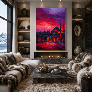 Expressionist Istanbul Skyline Vibrant City Poster
