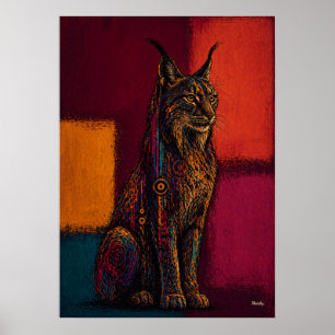 Expressionist Lynx in Colour Fields Abstract Poste Poster