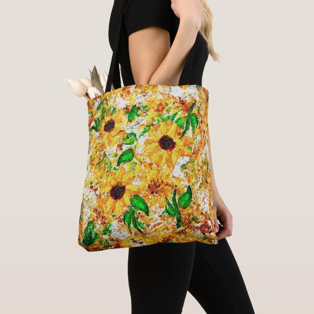 Expressionist Sunflowers Bright Yellow Floral Tote Bag (Close Up)