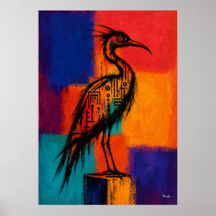Expressionist Wading Bird Colour Fields Abstract Poster