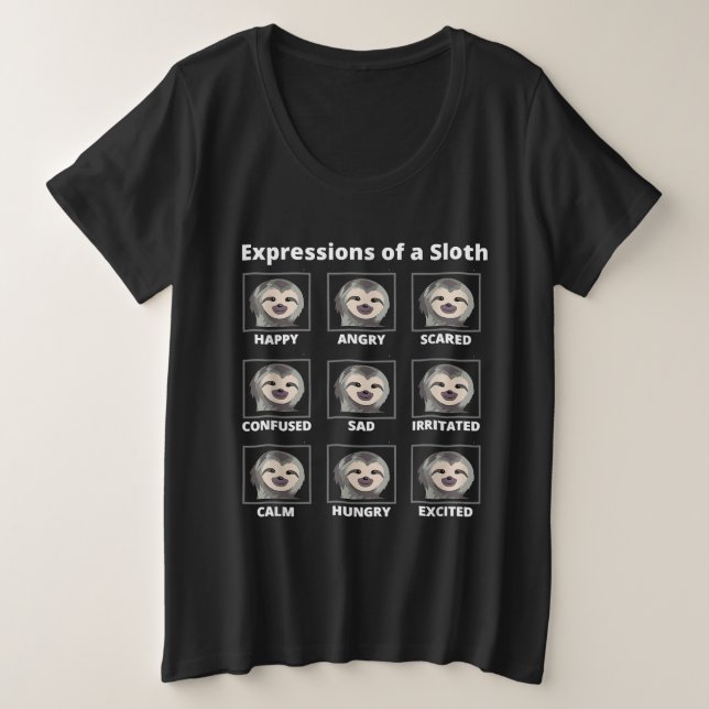 Expressions Moods Of A Slow And Lazy Sloth Plus Size T-Shirt (Design Front)