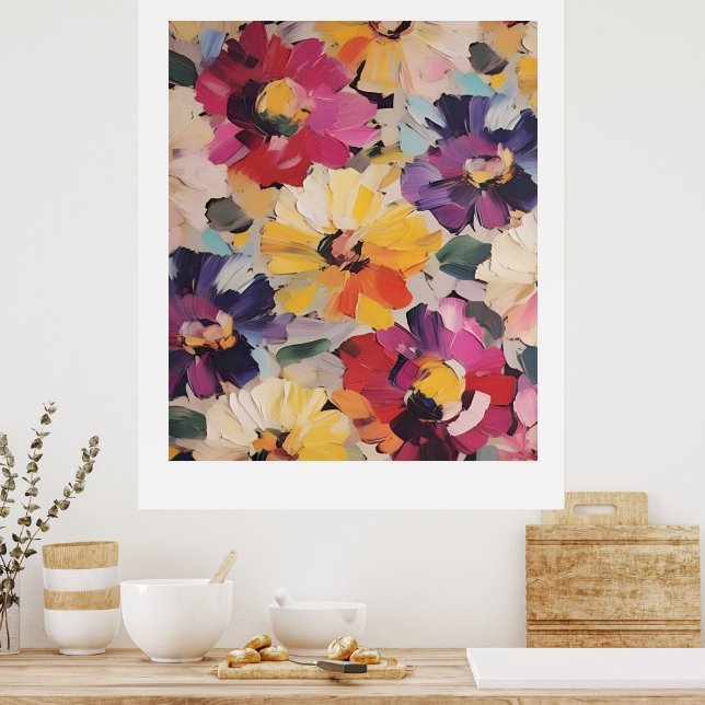 Expressive Abstract Flower Painting Poster (Kitchen)