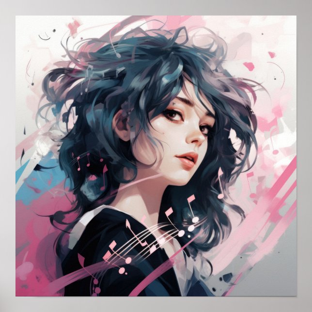 Expressive Anime Music Portrait Poster (Front)