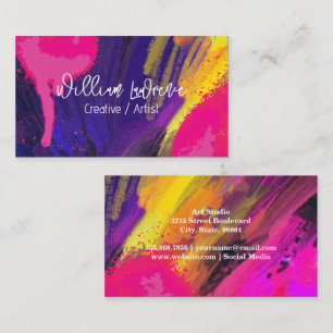 Expressive Art   Paint Brush Stroke and Spatter Business Card