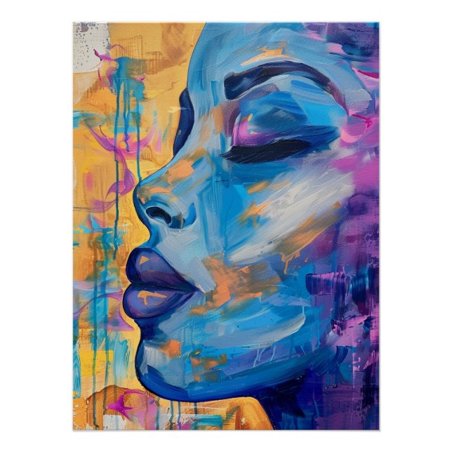 Expressive Blue Portrait Acrylic Painting Poster (Front)