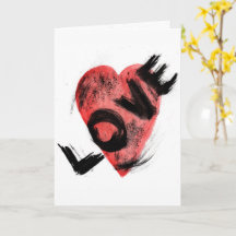 Expressive Brush Stroke Red Heart LOVE Greeting Ca