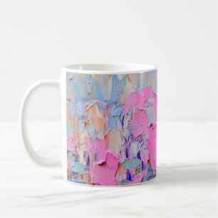 Expressive embossed paint on canvas, created using coffee mug