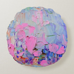 Expressive embossed paint on canvas, created using round cushion