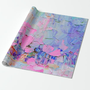 Expressive embossed paint on canvas, created using wrapping paper