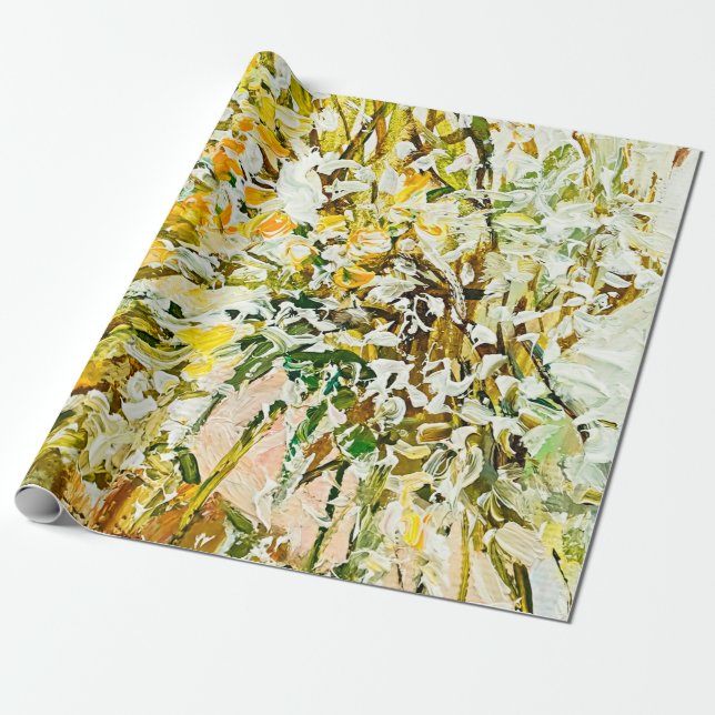 Expressive embossed paint on canvas, created using wrapping paper (Unrolled)