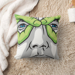 Expressive Faces, Green Hand, and Coloured Eyes Cushion