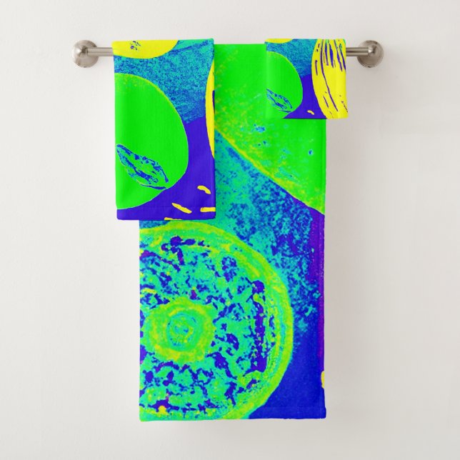 Expressive Fruits Neon Colour Pattern Art Bath Towel Set (Insitu)