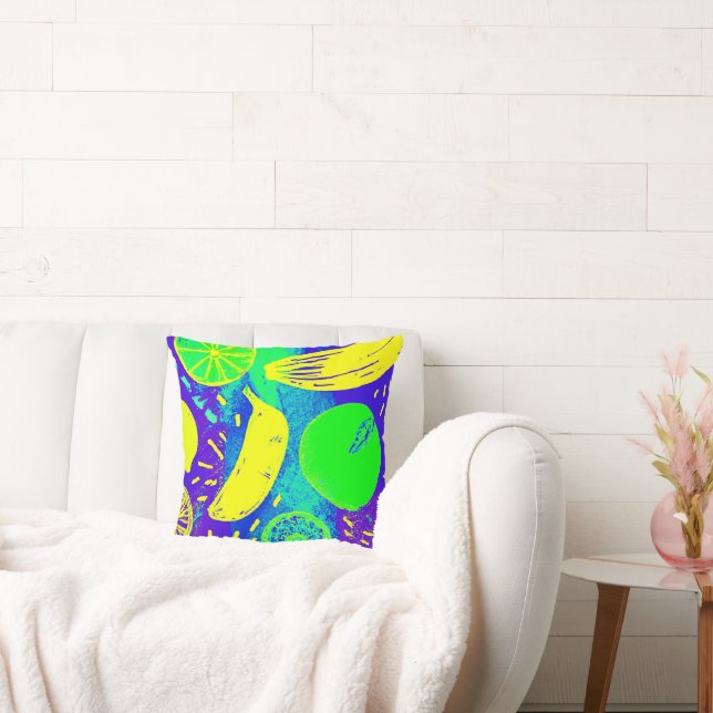 Expressive Fruits Neon Colour Pattern Art Cushion (Couch)