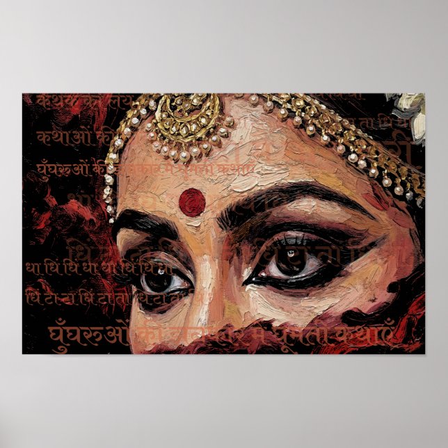 Expressive Kathak Dancer Eyes Cultural Wall Art (Front)