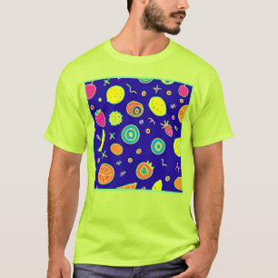 Expressive Neon Fruit Artistry Pattern T-Shirt