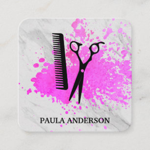 Expressive Paint Marble Texture Salon Shears Square Business Card