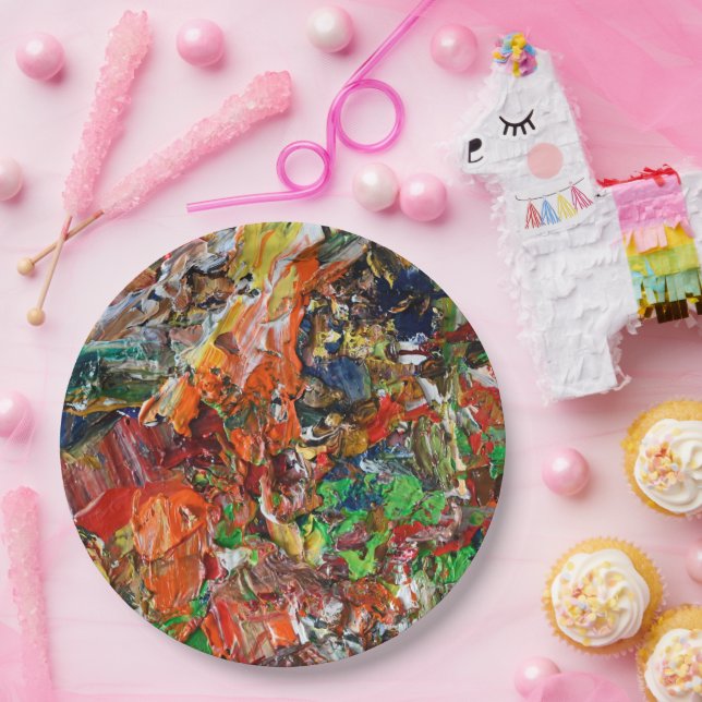 Expressive Paint Stroke from Artist Palette Paper Plate (Party)