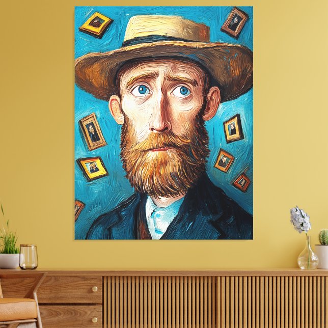 Expressive Portrait Bearded Man in Van Gogh Style Canvas Print (Insitu(LivingRoom))