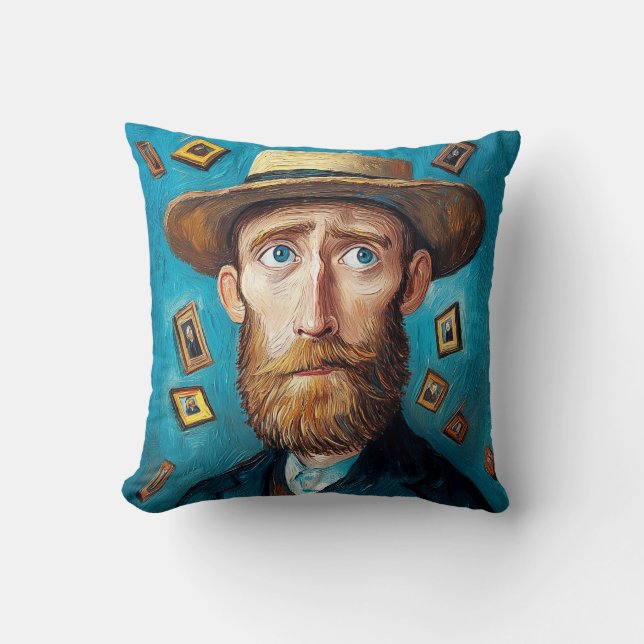 Expressive Portrait Bearded Man in Van Gogh Style Cushion (Front)