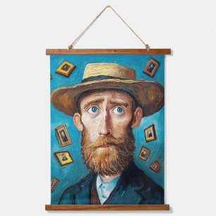 Expressive Portrait Bearded Man in Van Gogh Style Hanging Tapestry