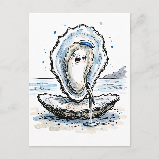 Expressive Singing Oyster Performing in Marine Ink Postcard (Front)