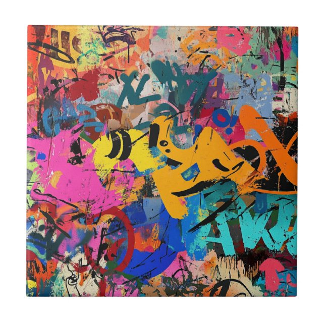 Expressive Street Art Mural in Bright Urban Colour Tile (Front)