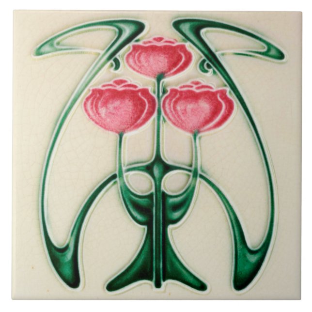 Exquisite Art Nouveau Floral Design Ceramic Tile. Tile (Front)