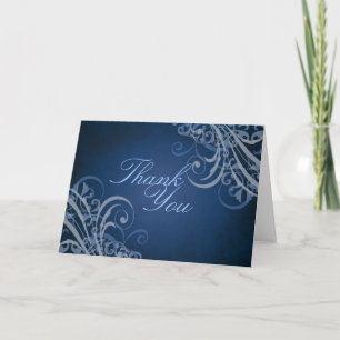 Exquisite Baroque Blue Scroll Thank You Card