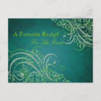 Exquisite Baroque Green Bridal Shower Recipe Card