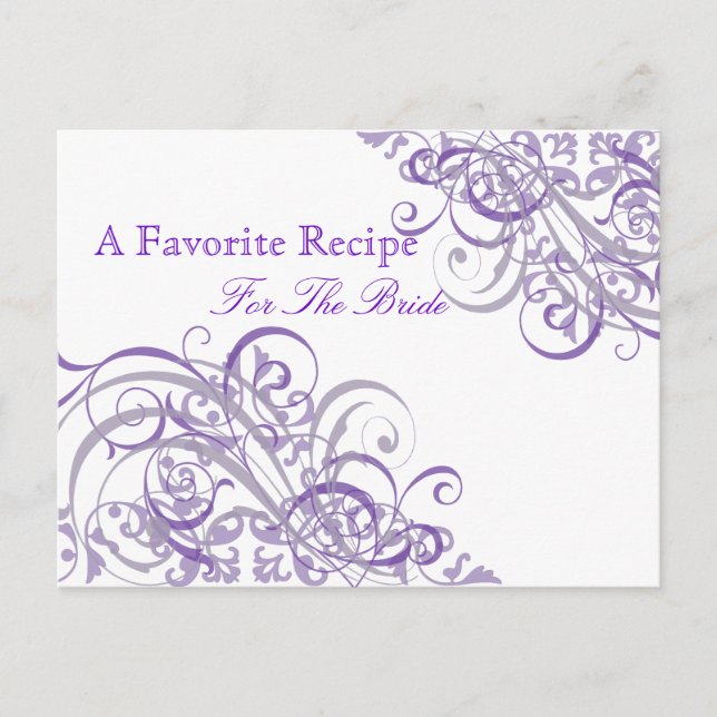 Exquisite Baroque Purple Bridal Shower Recipe Card (Front)