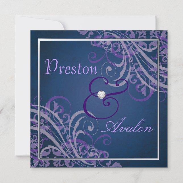 Exquisite Baroque Purple Scroll Blue  Invitation (Front)