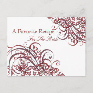 Exquisite Baroque Red Bridal Shower Recipe Card