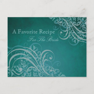 Exquisite Baroque Teal Bridal Shower Recipe Card