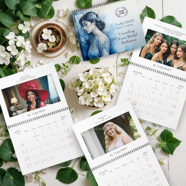 Exquisite Beautiful Bride In Blue Bridal Business Calendar (Exquisite Beautiful Bride In Blue For Bridal Business with QR Code & Network Icons Business Calendar)