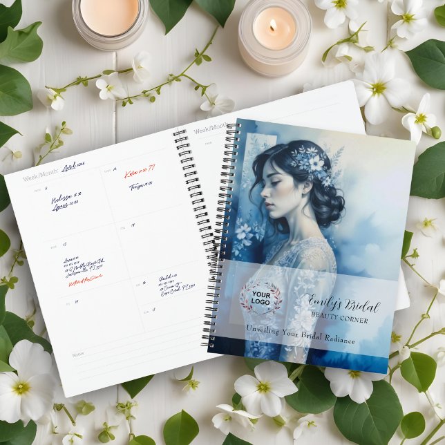 Exquisite Beautiful Bride In Blue Bridal Business Planner (Exquisite Beautiful Bride In Blue For Bridal Business with QR Code & Network Icons Business Planner)