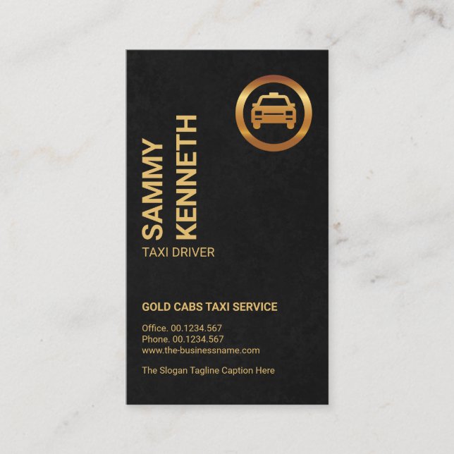 Exquisite Black Grunge Gold Taxi Logo Taxi Driver Business Card (Front)