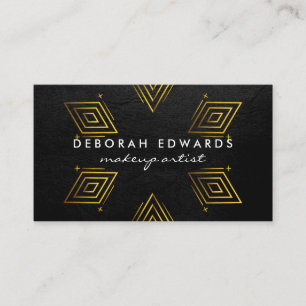 Exquisite Black Leather   Gold Geometric Patterns Business Card