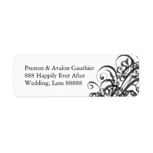 Exquisite Black Scroll White Wedding Address Label