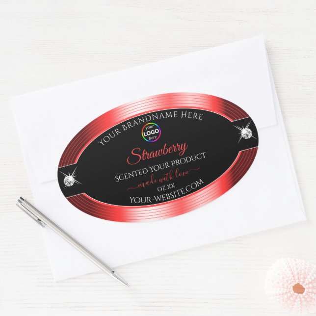 Exquisite Black Shiny Red with Logo Product Label (Envelope)