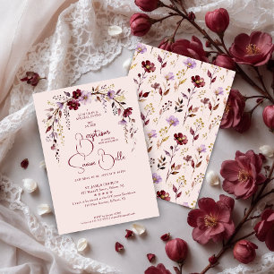 Exquisite Blooming Burgundy Arch Baptism Invitation