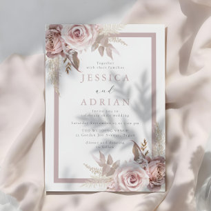 Exquisite Blush & Rose Floral Frame Wedding Invitation