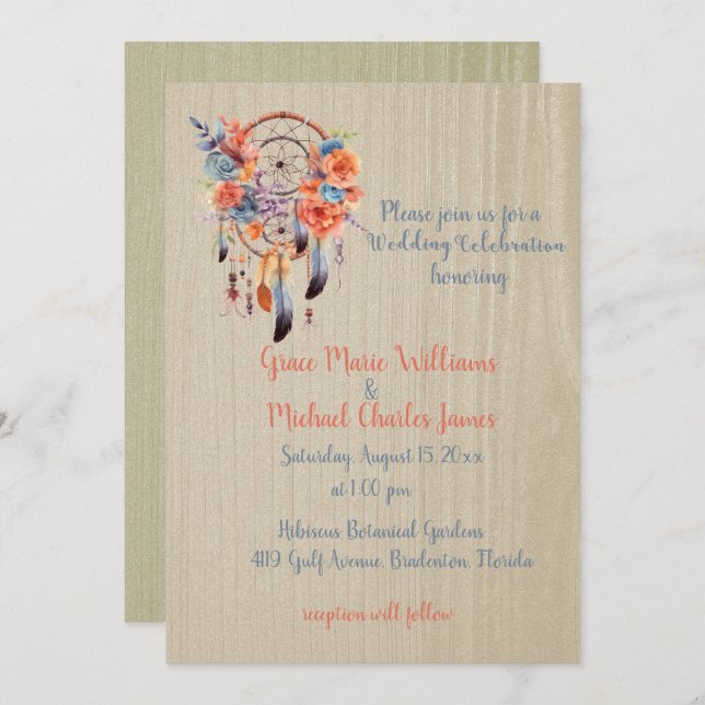 Exquisite Boho Dream Catcher Wedding Invitation (Front/Back)
