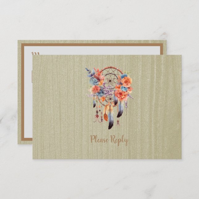 Exquisite Boho Dream Catcher Wedding RSVP Enclosure Card (Front/Back)