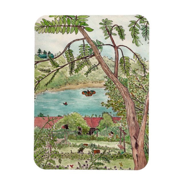 Exquisite Botanical Garden Oasis Watercolor Magnet (Vertical)